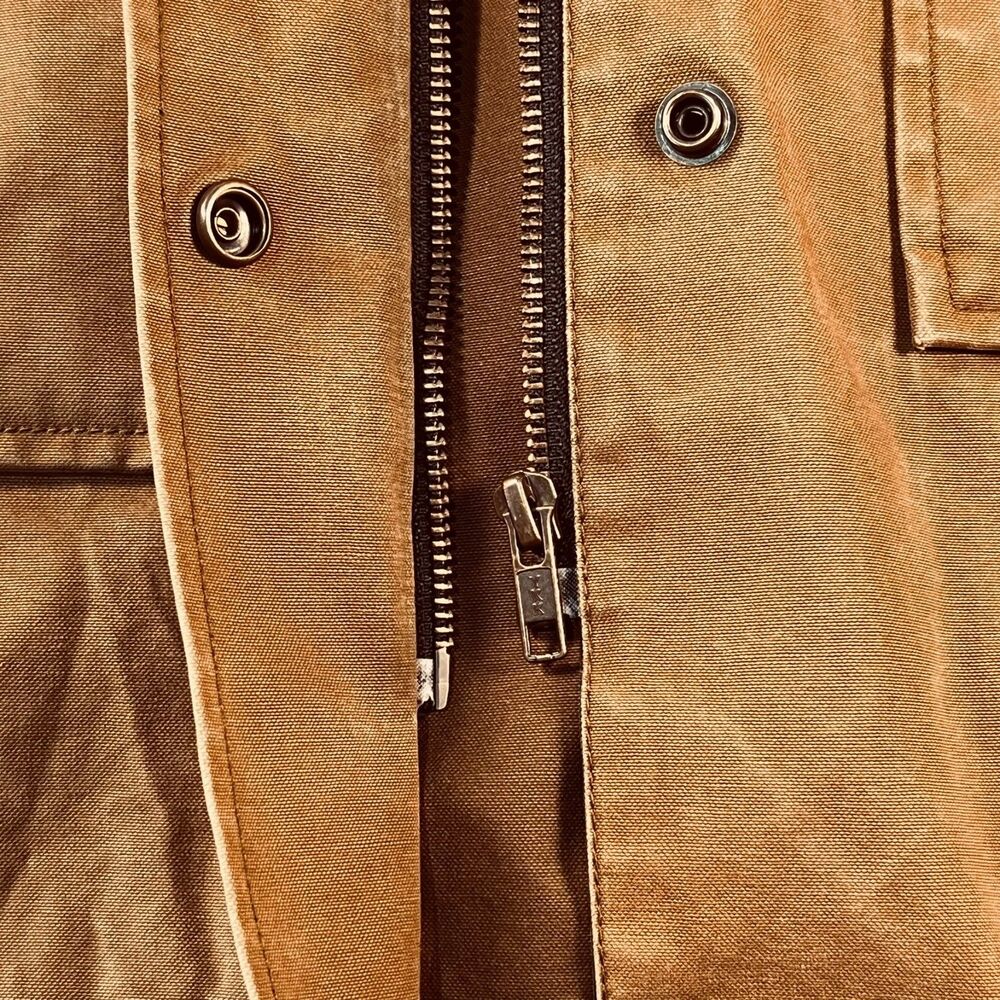 J.Crew Long Colorblock Field Jacket M Waxed Cotton Canvas Navy Tan Barn Chore Co - Picture 11 of 16